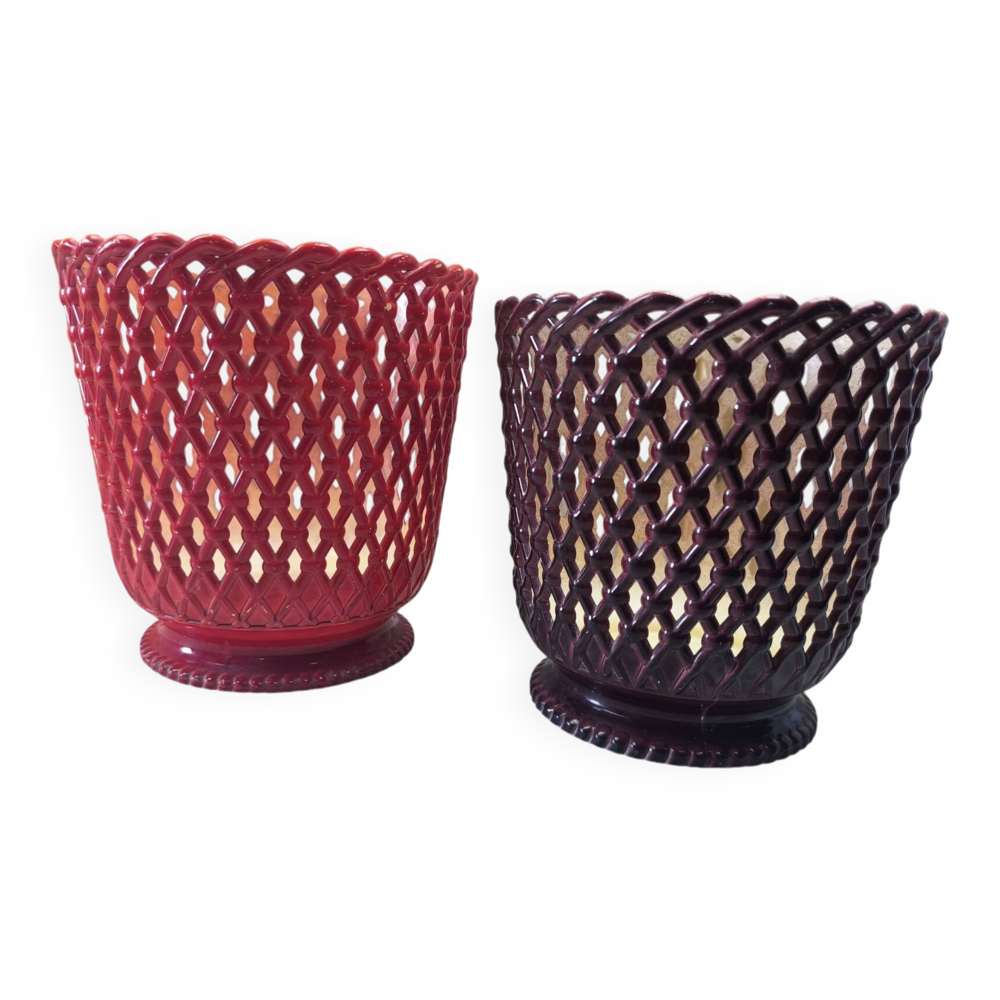 Pair of vintage plant pots SYLA – Made in France – Red and burgundy