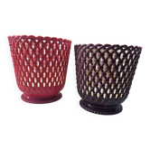 Pair of vintage plant pots SYLA – Made in France – Red and burgundy
