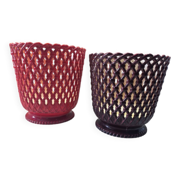 Paire de cache-pots vintage SYLA – Made in France – Rouge et bordeaux