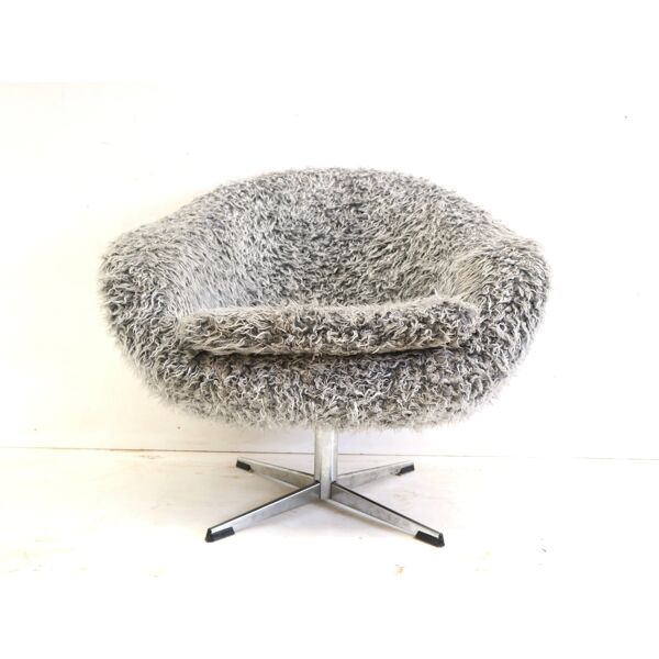 Fauteuil pivotant gris avec piètement étoile en métal fabriqué dans les années 70