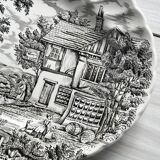 English earthenware dish, countryside scene illustration