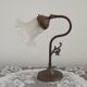 Vintage French Brass Anglepoise Table Lamp with Opaque Patterned Glass Shade 5087