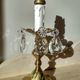 Rococo lamp, chiseled bronze base, fake candle and crystal pendants