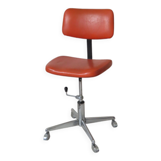 Eurosit vintage industrial workshop chair in chromed metal and orange imitation leather
