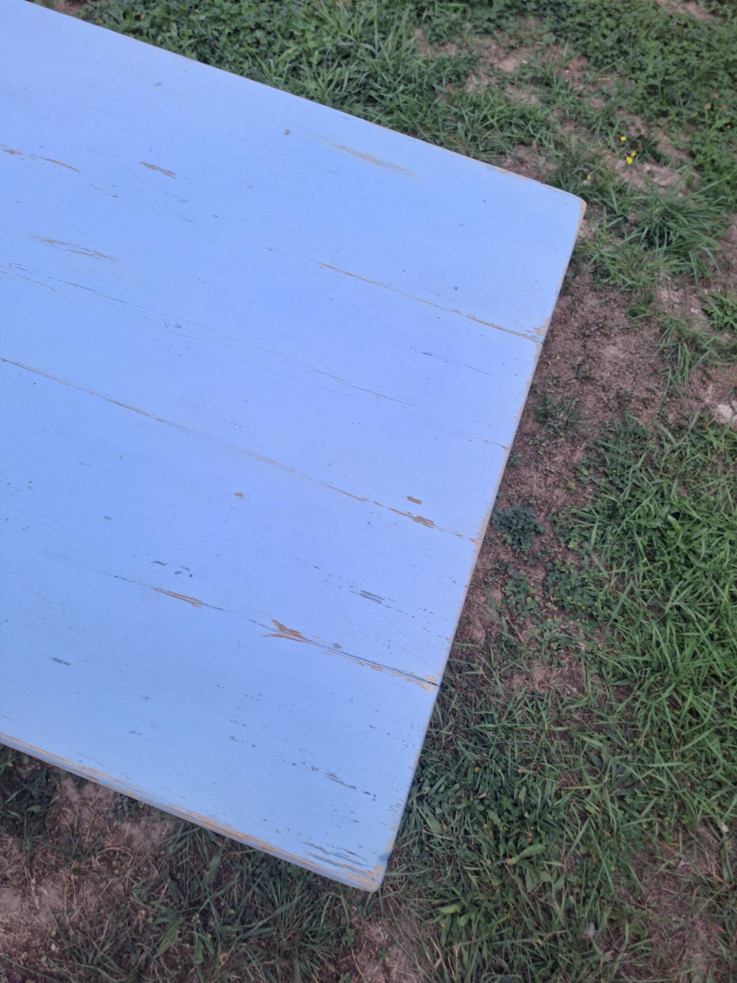 Old patinated blue bistro farmhouse table - 1.2m