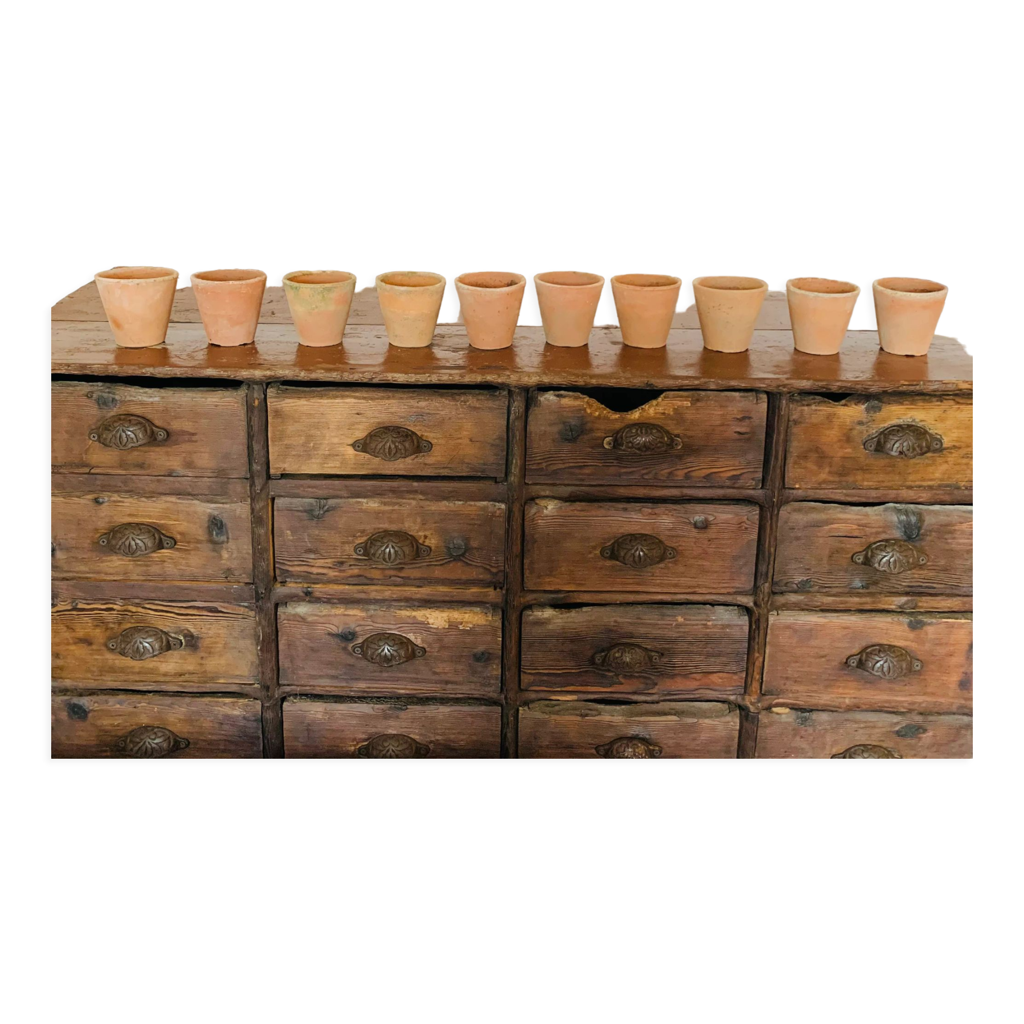 Set of 10 terracotta pots circa 1930 graineterie