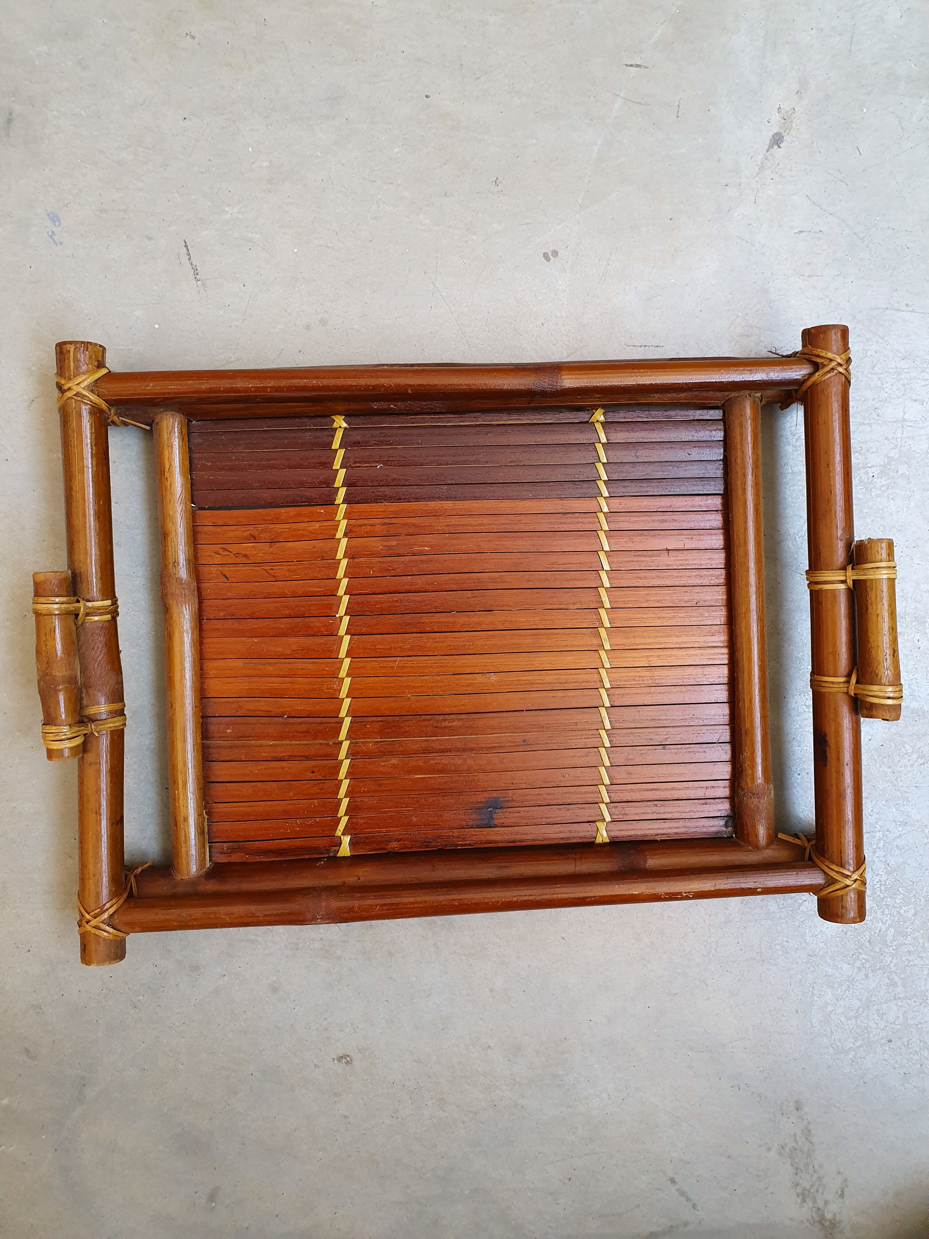 Bamboo tray and seventies rattan
