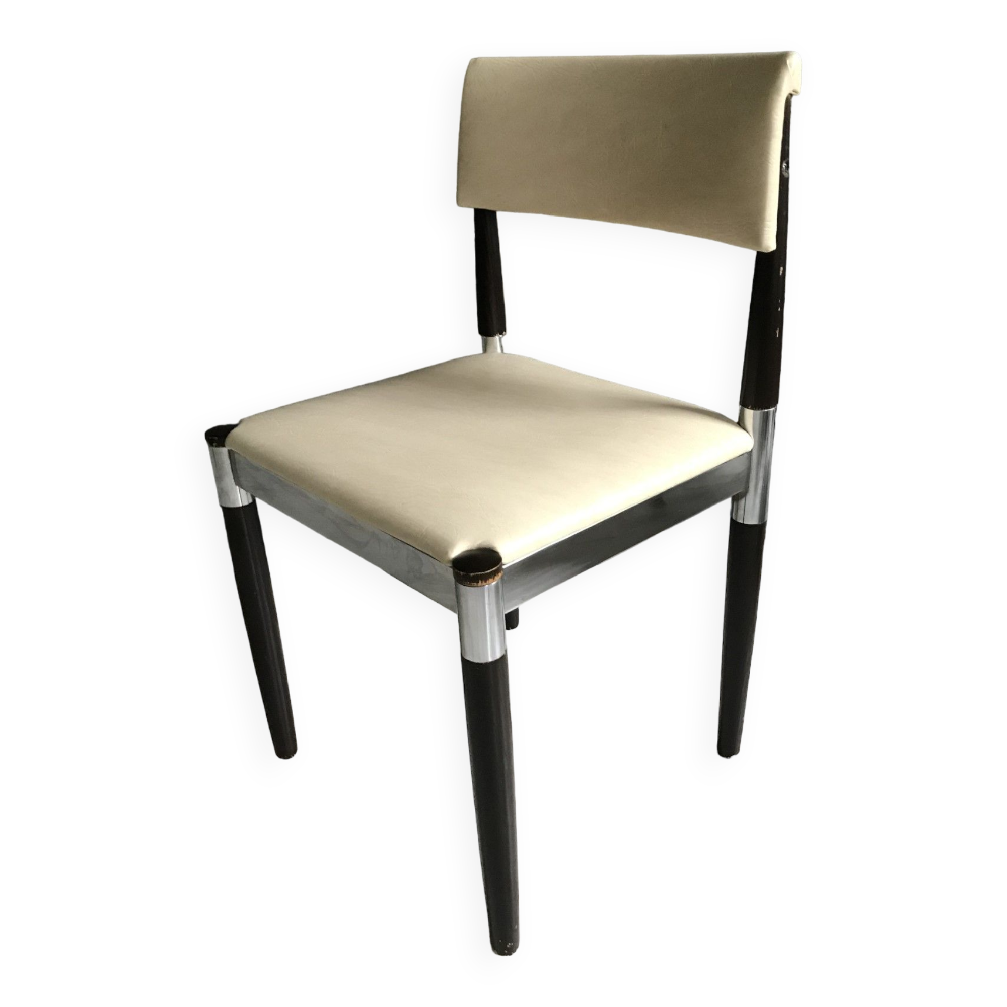 4 x Vintage Dining Table Chairs Chrome Wood 1960s