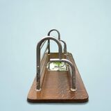 Large Art Deco wall-mounted coat rack in wood and chrome metal with mirror