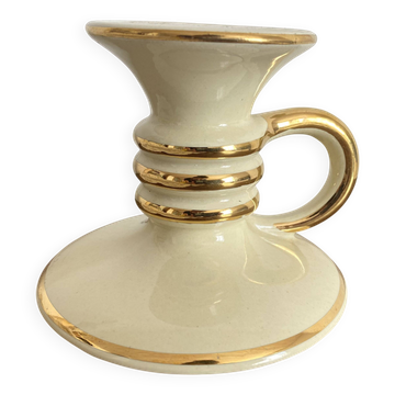 Charmant bougeoir poucier crème et or , années 50