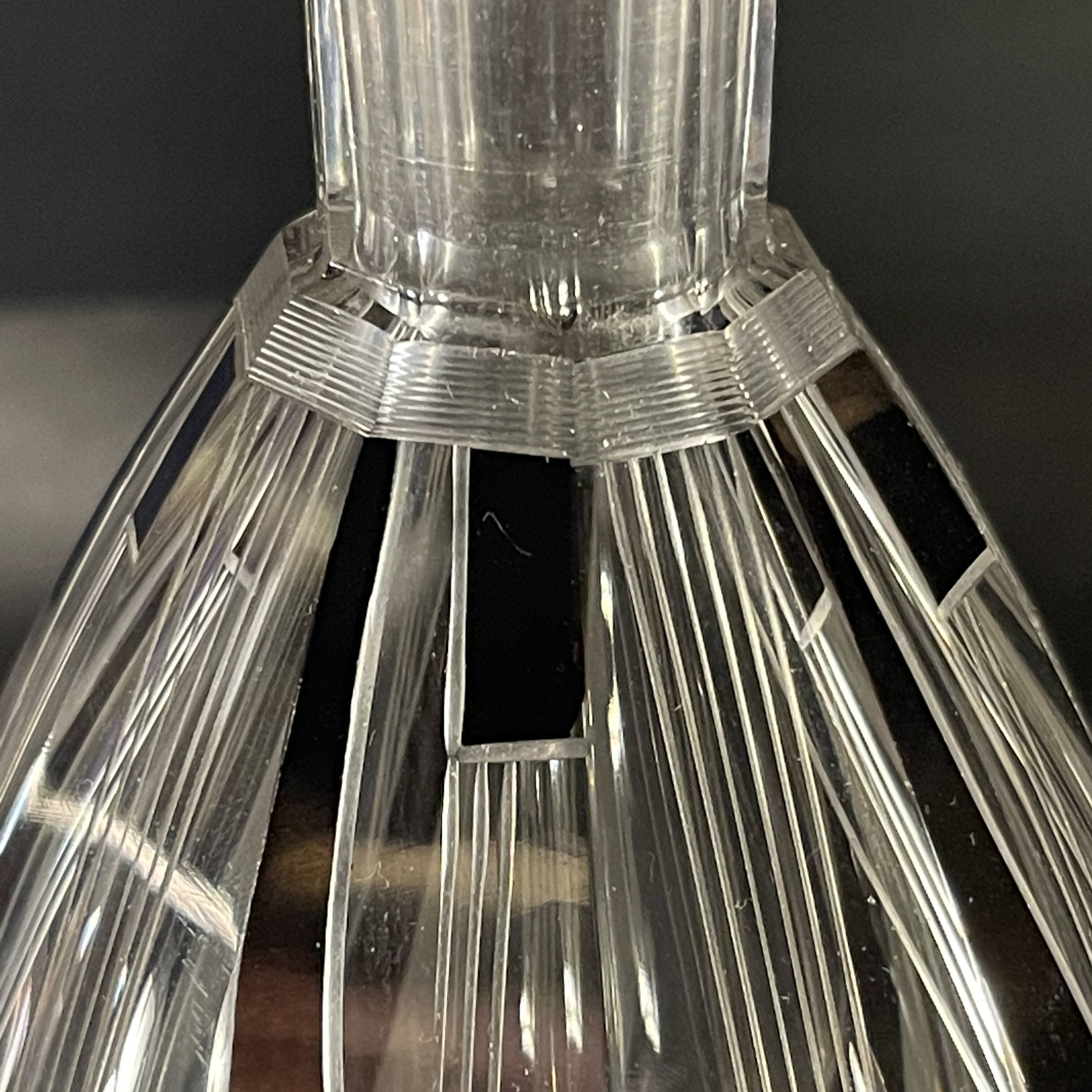 Art deco liqueur set, carafe & 6 glasses, cut double crystal, cubist decor, karl palda