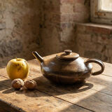 Vintage Japanese-style teapot from the 70s-90s, handmade brown stoneware signed Pichon.