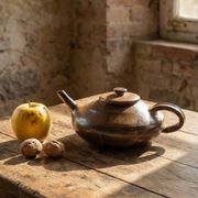 Vintage Japanese-style teapot from the 70s-90s, handmade brown stoneware signed Pichon.