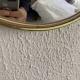 Vintage 1960s witch's eye mirror, turquoise velvet, sunburst effect - 24 x 54 cm