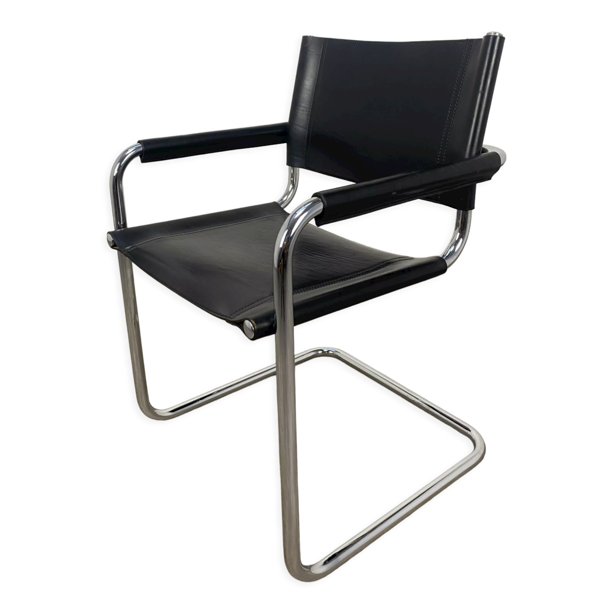 Black and chrome leather cantilever armchair