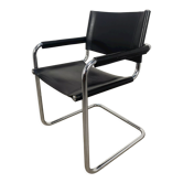 Black and chrome leather cantilever armchair