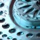 Vintage Teal Blue Glass Vase: Mid-Century Modern Sunburst Design / 1969