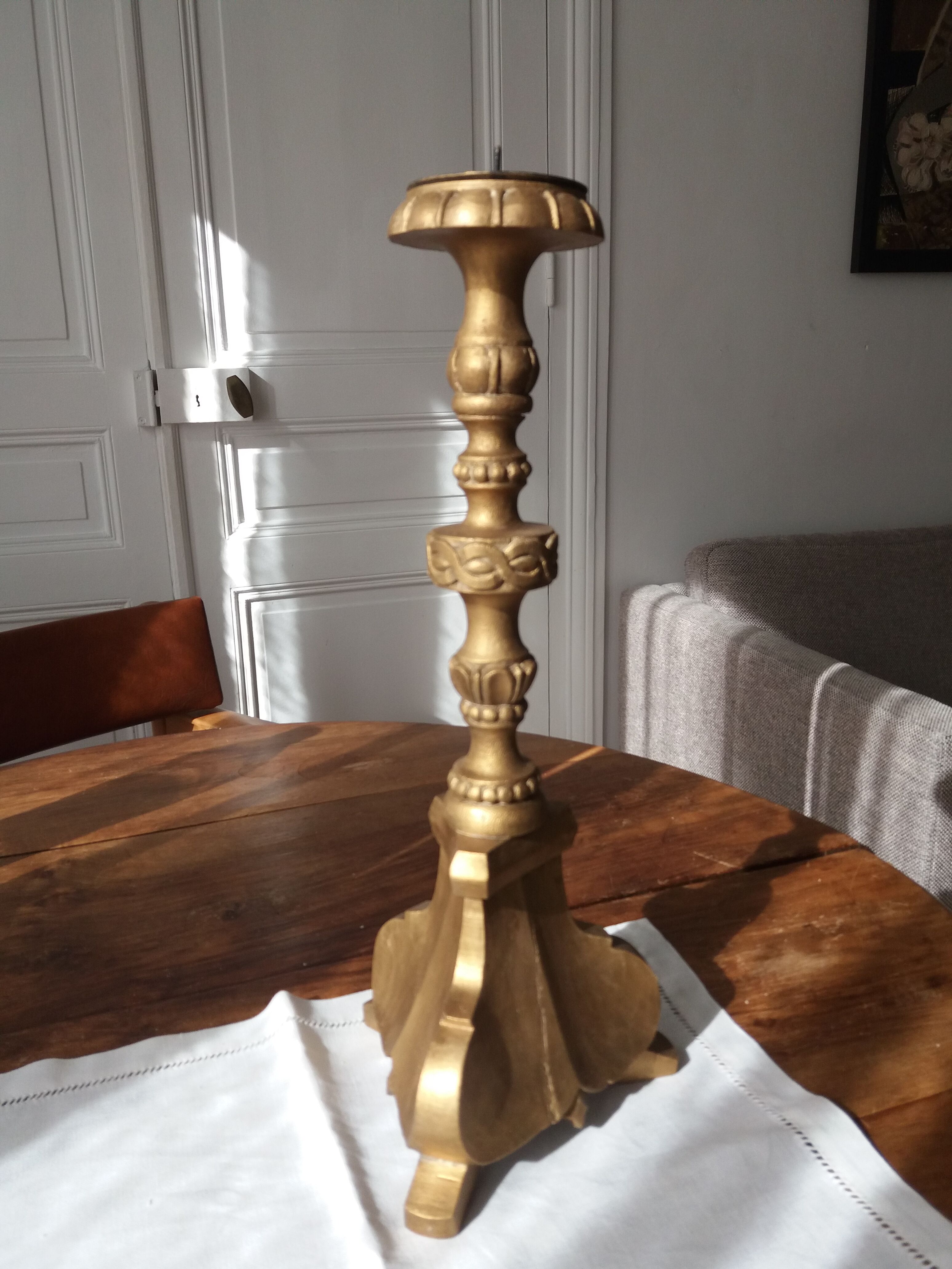 Antique candle pick in gilded wood 19th century