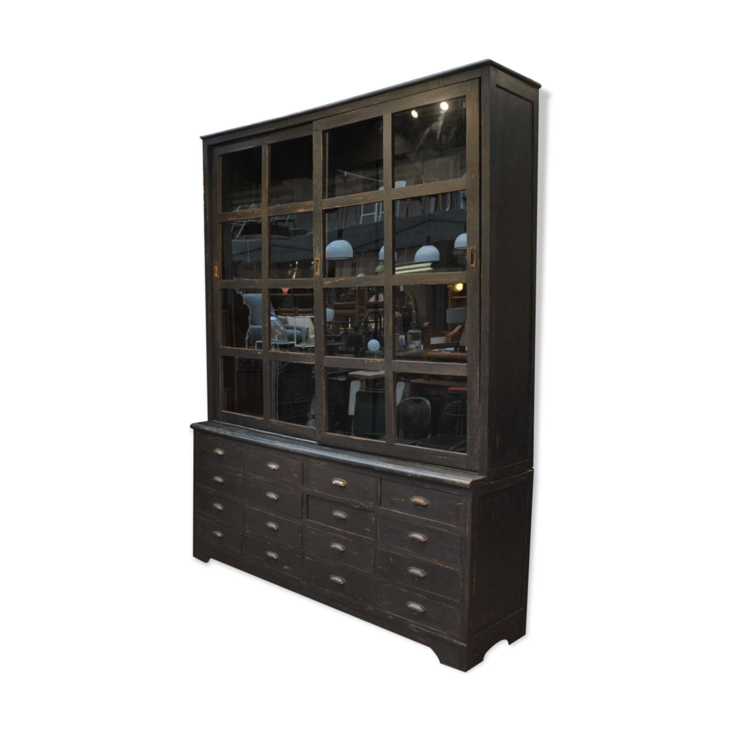 Teak library 1960 sliding doors and drawers