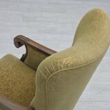 1960s, Danish highback armchair, furniture cotton/wool fabric, oak wood.