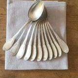 Set of 12 old silver plated soup spoons