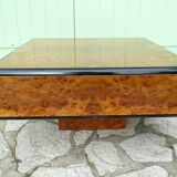 Vintage coffee table in elm magnifying glass 1970 - 70X70X35cm