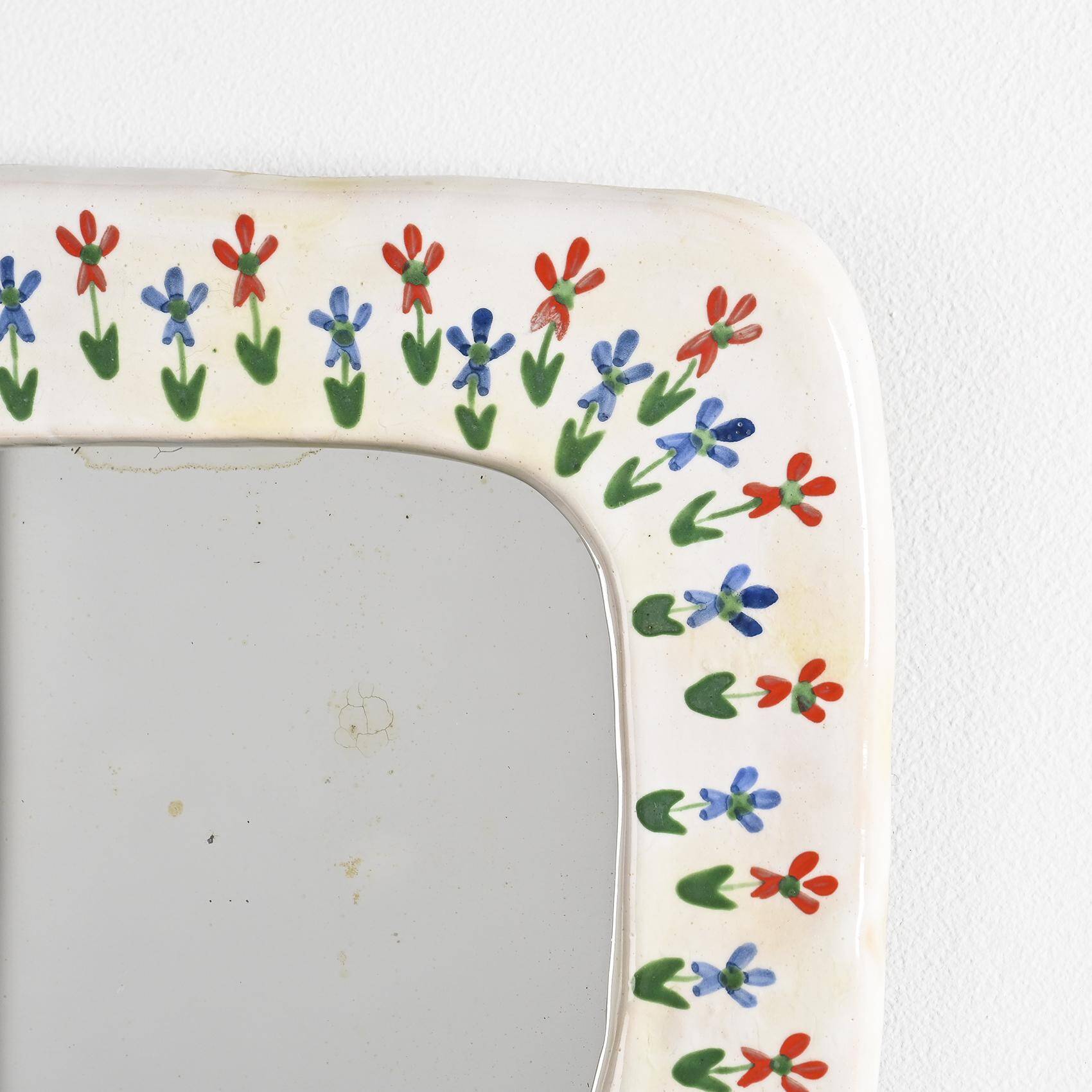Ceramic mirror, Les Quatre Potiers, France circa 1965