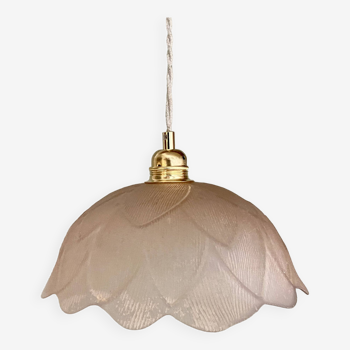 Vintage lampshade pendant light in pink frosted glass