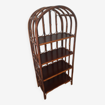 Vintage library 4 levels - wood, bamboo and rattan - retro 80s