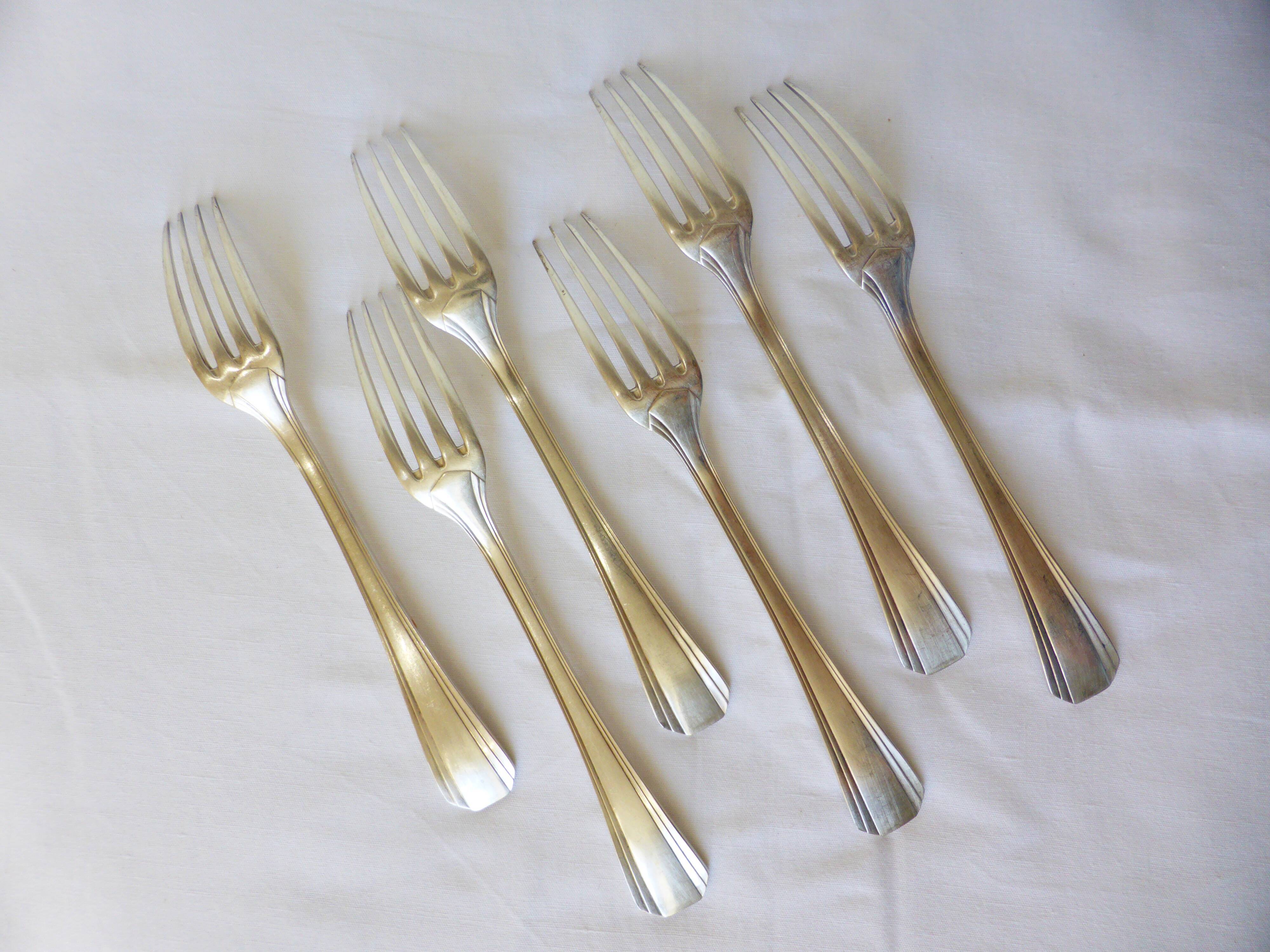 6 Christofle art deco style silver-plated forks