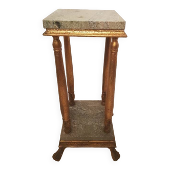 Vintage pedestal in golden stucco and marble