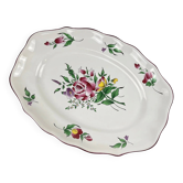 Plat ovale à bout plat modèle Réverbère par KG Lunéville, motif rose