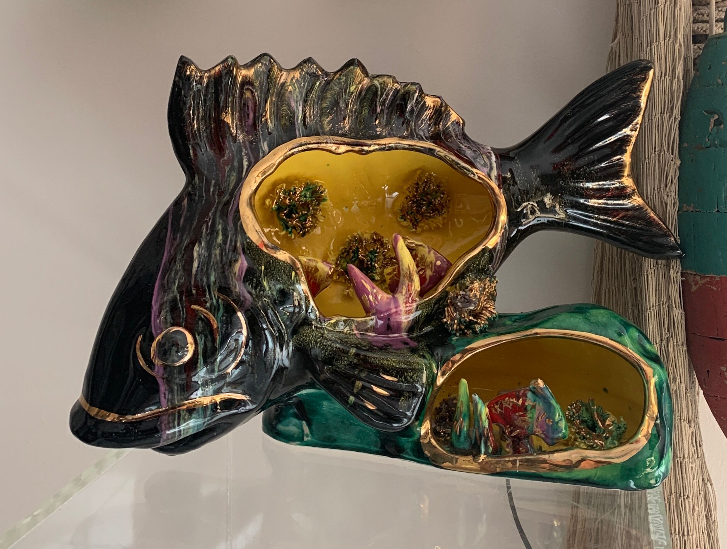 Lamp night light fish ceramic 1960