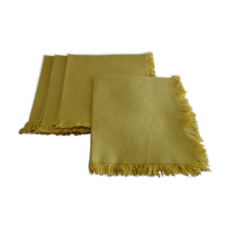 4 napkins with vintage fringed mustard color