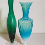Duo of vintage blown glass soliflores vases