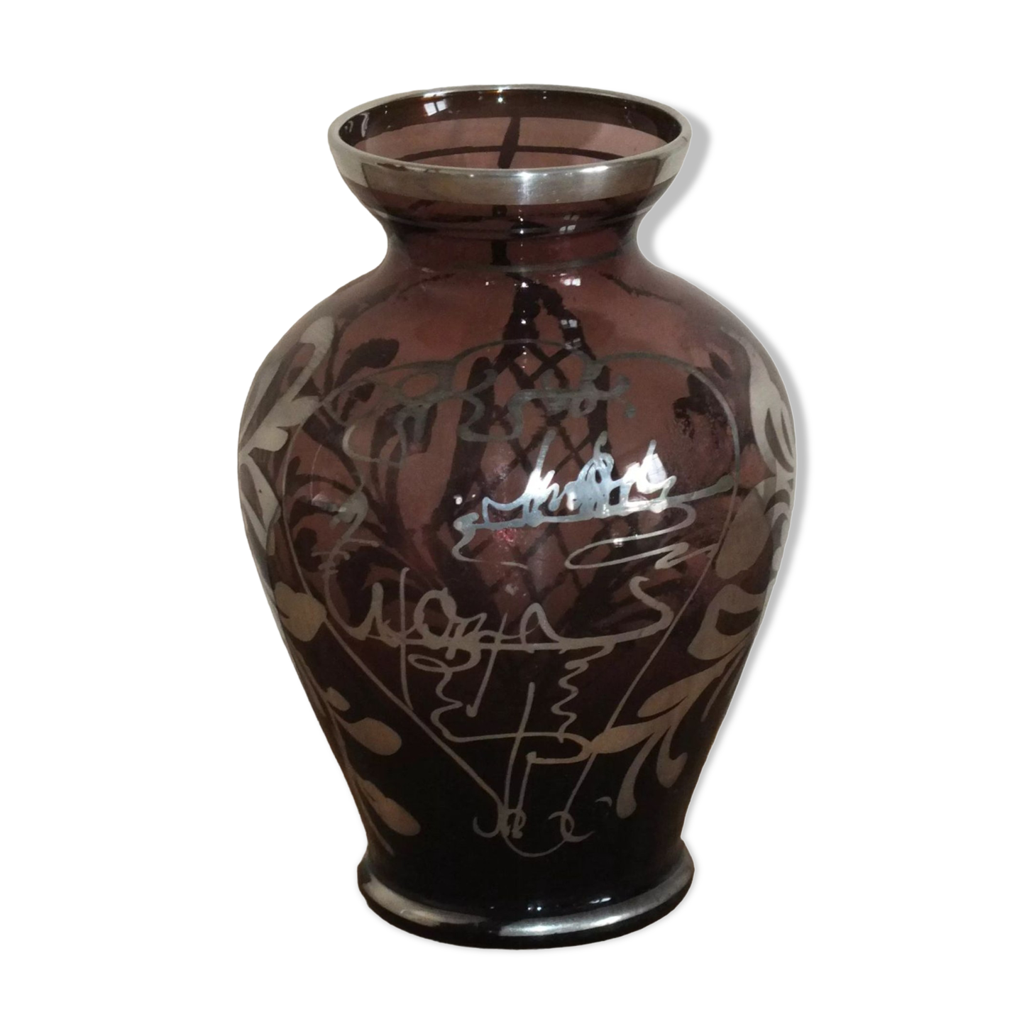 Small Holy Grail vase in purple crystal and silver inlays