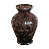 Vase Saint Graal en cristal mauve et incrustations d'argent