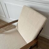 Scandinavian style armchair in wood and ecru fabric, 1950-1960