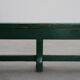 Rustic primitive green farmhouse bench in solid oak, France ca. 1900