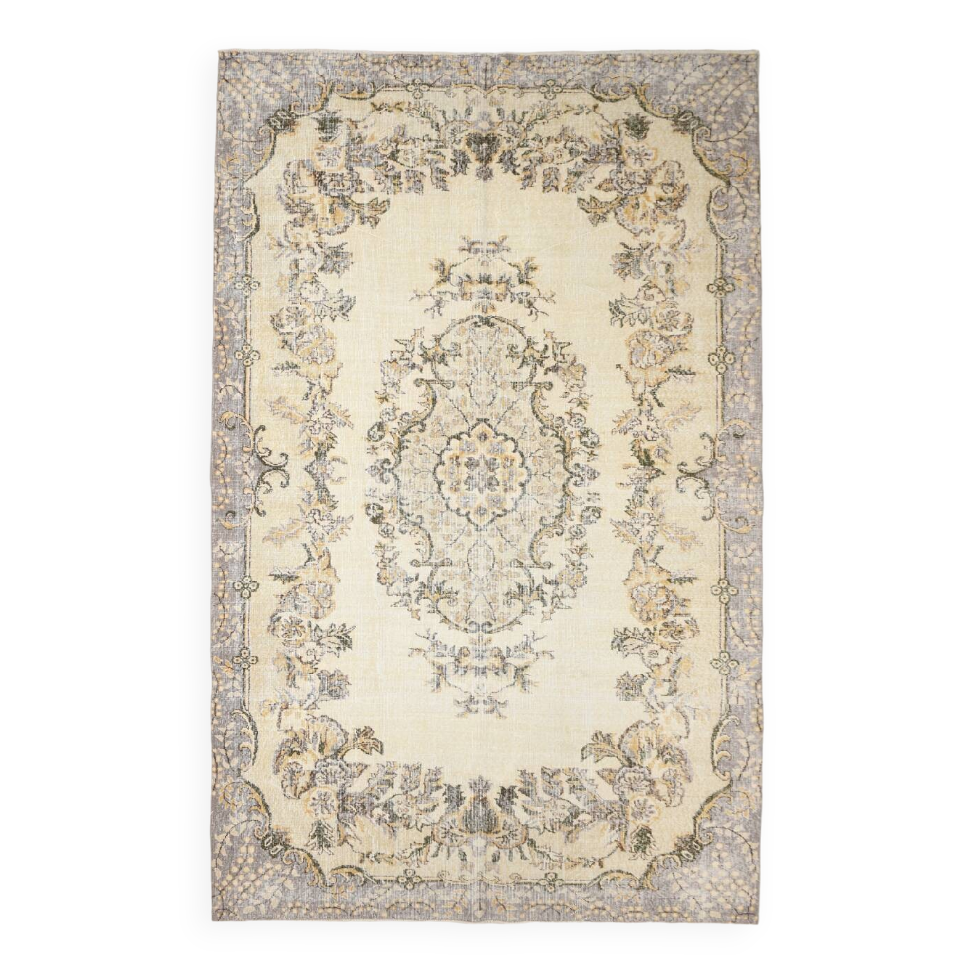 6x10 Classic & Bordered Beige Turkish Vintage Rug, 193x306Cm SK 5705