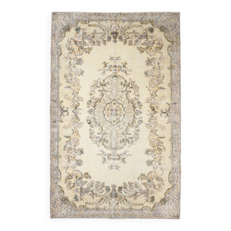 Tapis turc beige classique et bordé vintage 6x10, 193x306 cm SK 5705