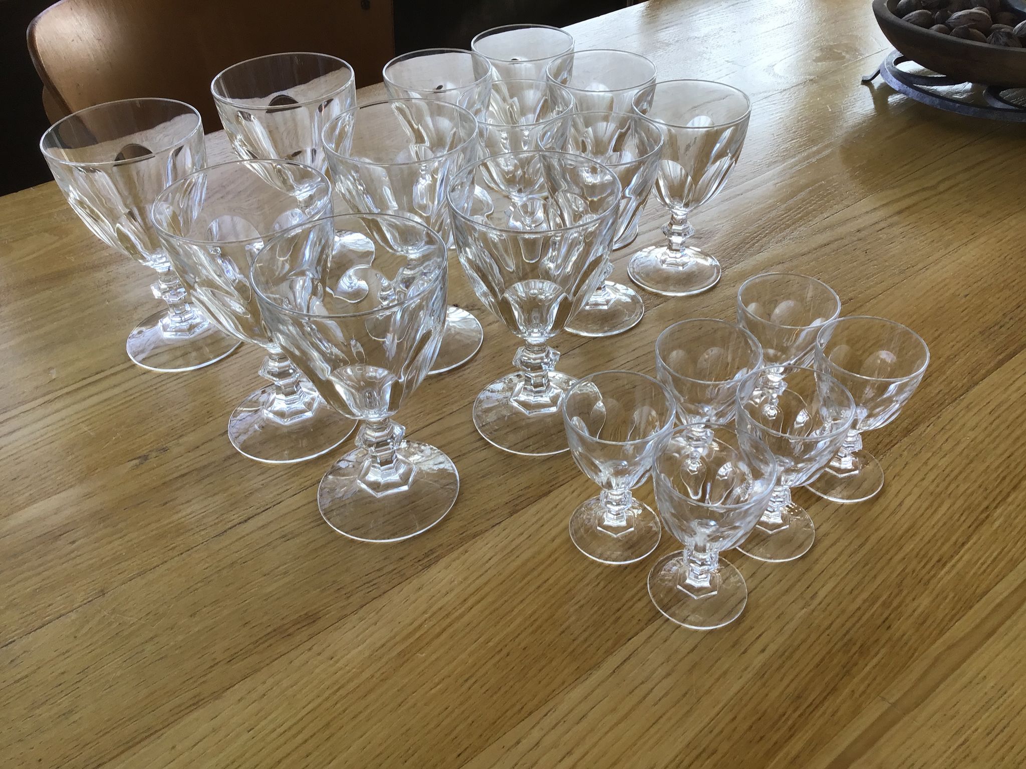 Set 6 wine glasses, 6 water glasses and 6 crystal shot glasses