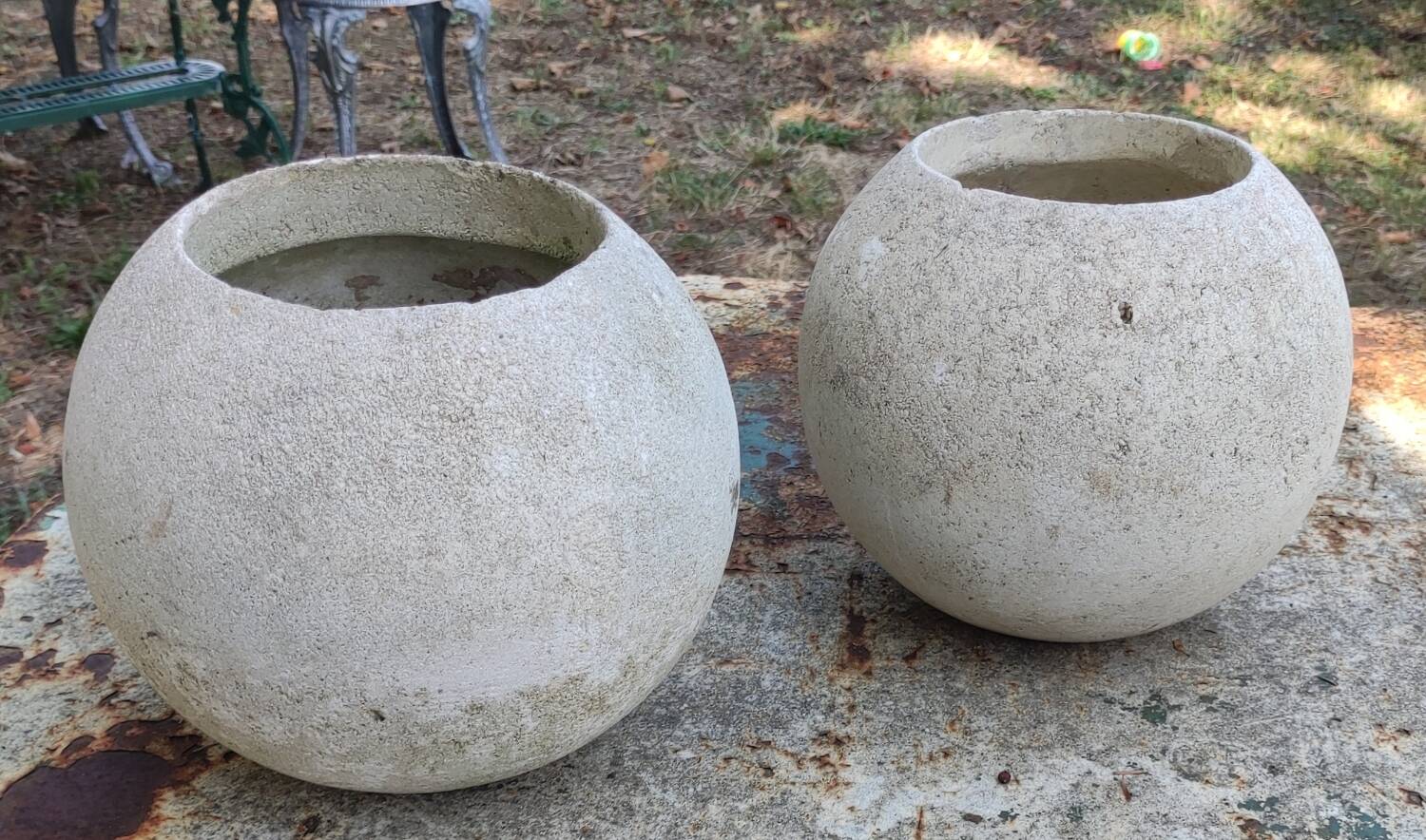 Pair of vintage sphere ball planters