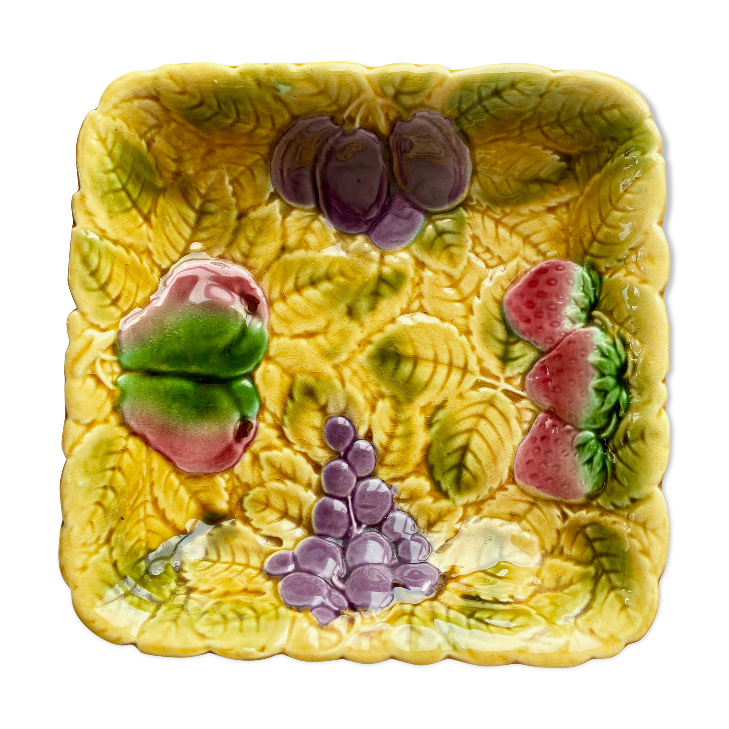 Sarreguemines earthenware dish-fruit decoration-60s