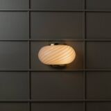 Vintage Murano white opaline glass wall lamp with brass fittings, 1970s Hollywood Regency, Italy