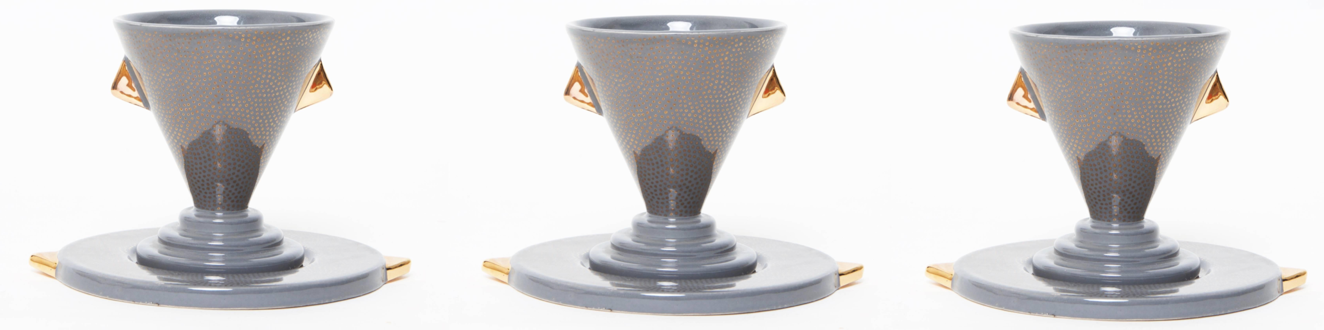 Tea set "Nefertiti" in grey and gold Matteo Thun ceramic for Memphis Milano 1981