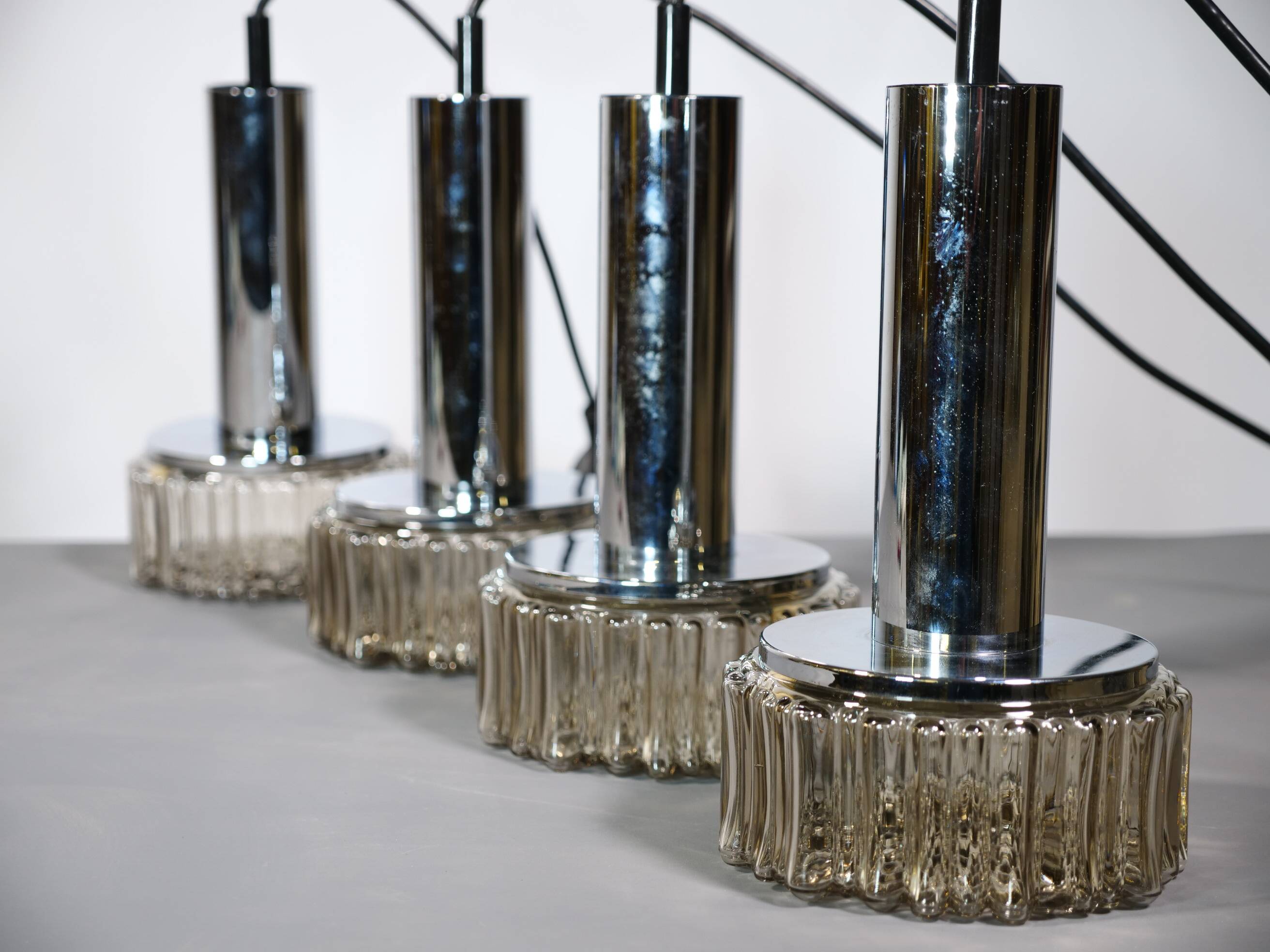Space Age ceiling lamps bubble glass and chrome by Staff, Set of 4, 1970s