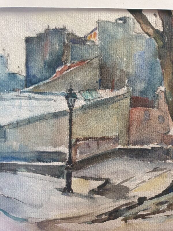 André Duculty (1912-1990) Watercolor on paper "Impasse Dragée sous la neige, Montmartre à Paris"