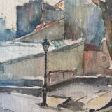 André Duculty (1912-1990) Watercolor on paper "Impasse Dragée sous la neige, Montmartre à Paris"