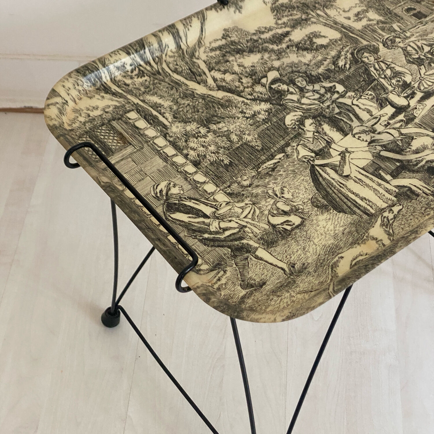 Vintage side tray with toile de Jouy decor